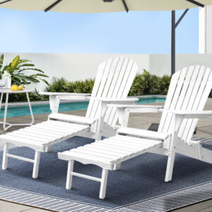 Gardeon 2PC Adirondack Outdoor Chairs Wood Foldable Sun Lounge Patio Furniture