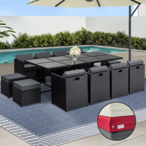 Gardeon Outdoor Dining Set 13 Piece Wicker Table Chairs Setting Black