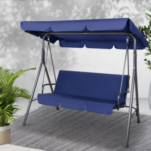 Gardeon Outdoor Swing Chair Garden Bench Furniture Canopy 3 Seater Navy