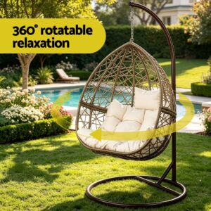 Gardeon Outdoor Egg Swing Chair Wicker Rattan Furniture Pod Stand Cushion Latte