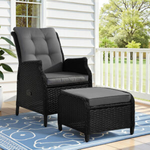 Gardeon Recliner Chair Sun lounge Wicker Lounger Outdoor Furniture Patio Adjustable Black