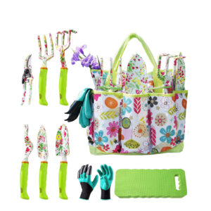 Garden Tool Set Floral Tote Bag 9Pcs Green - Pick Me Home
